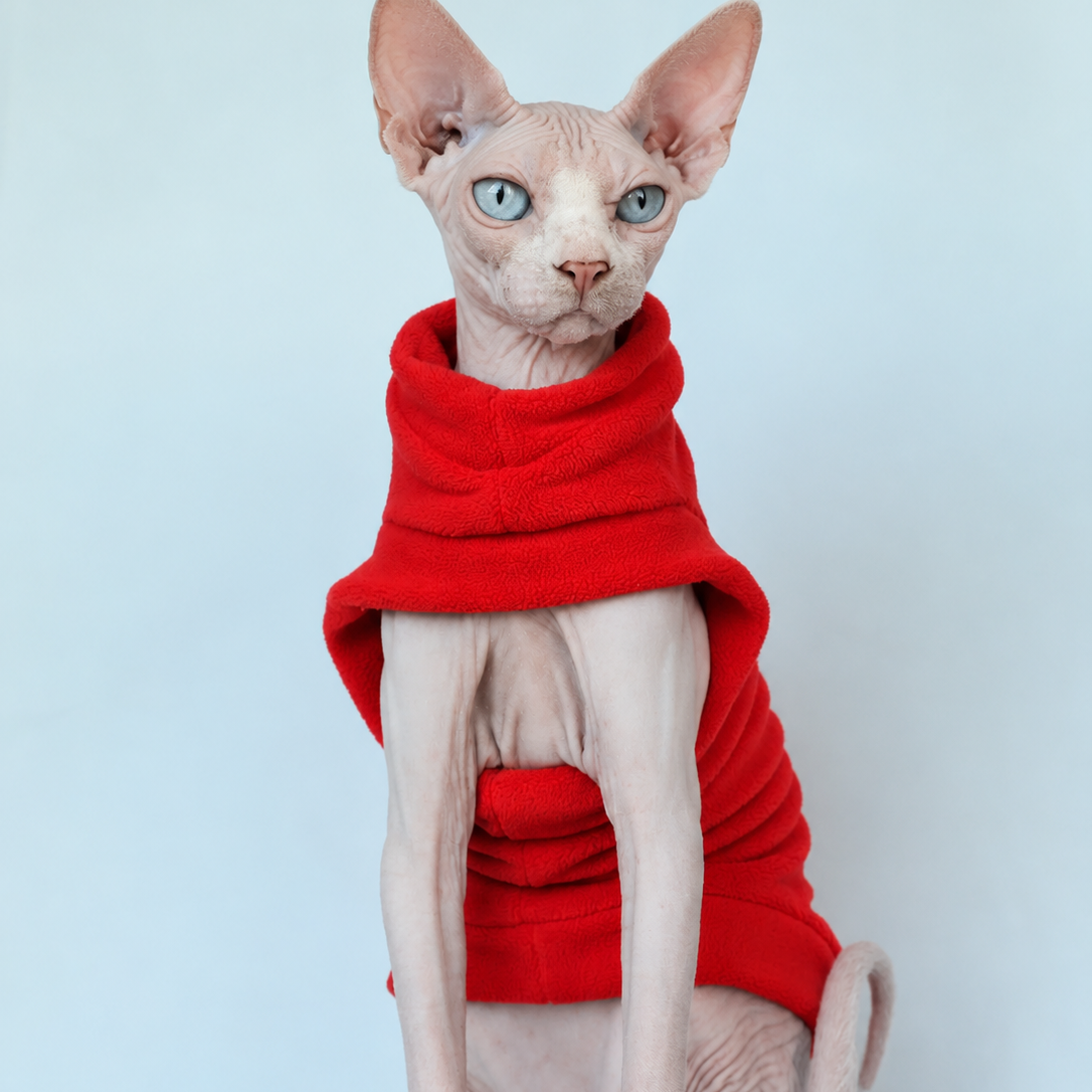 One Hole Sphynx Thick Polar Fleece - Red
