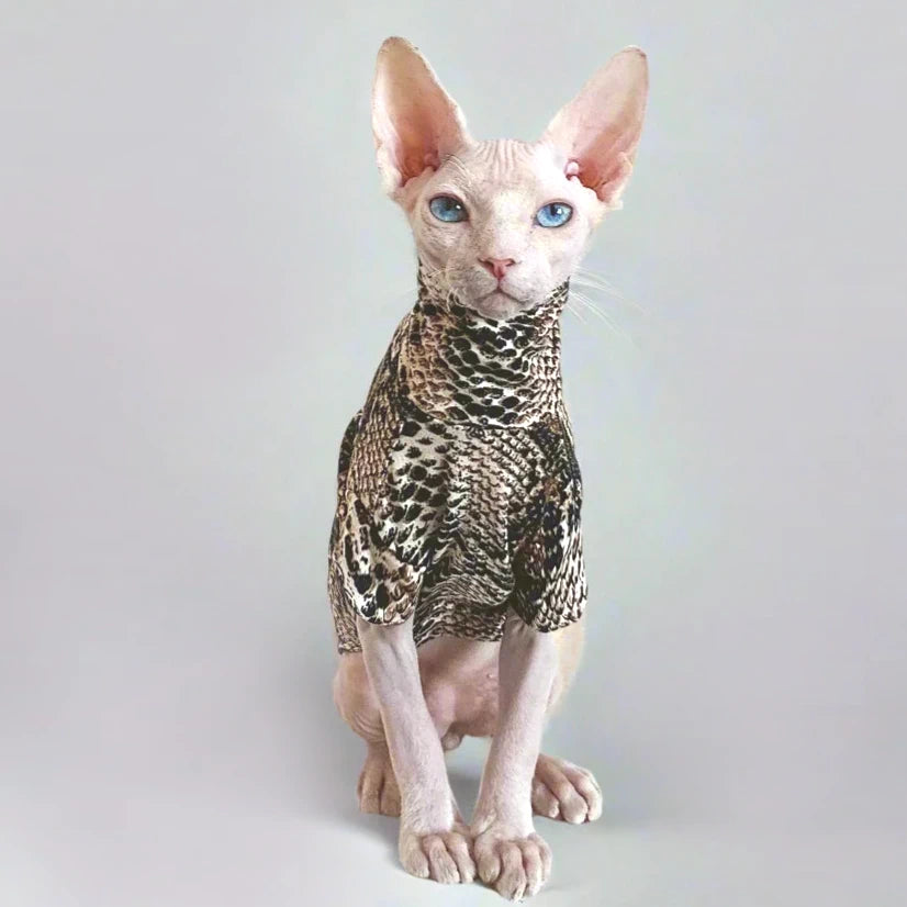 Stretchy Snake Print Sphynx Cat T-shirts