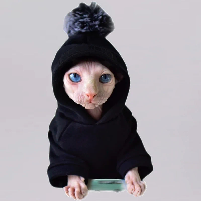 Pom Pom Sphynx Cat Hoody - Black