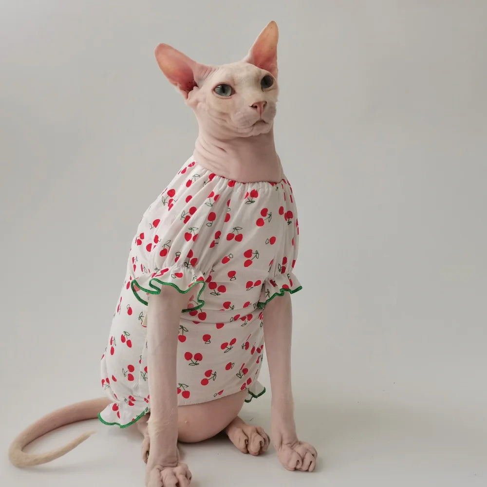 Cherries Cotton Sphynx Cat Dresses