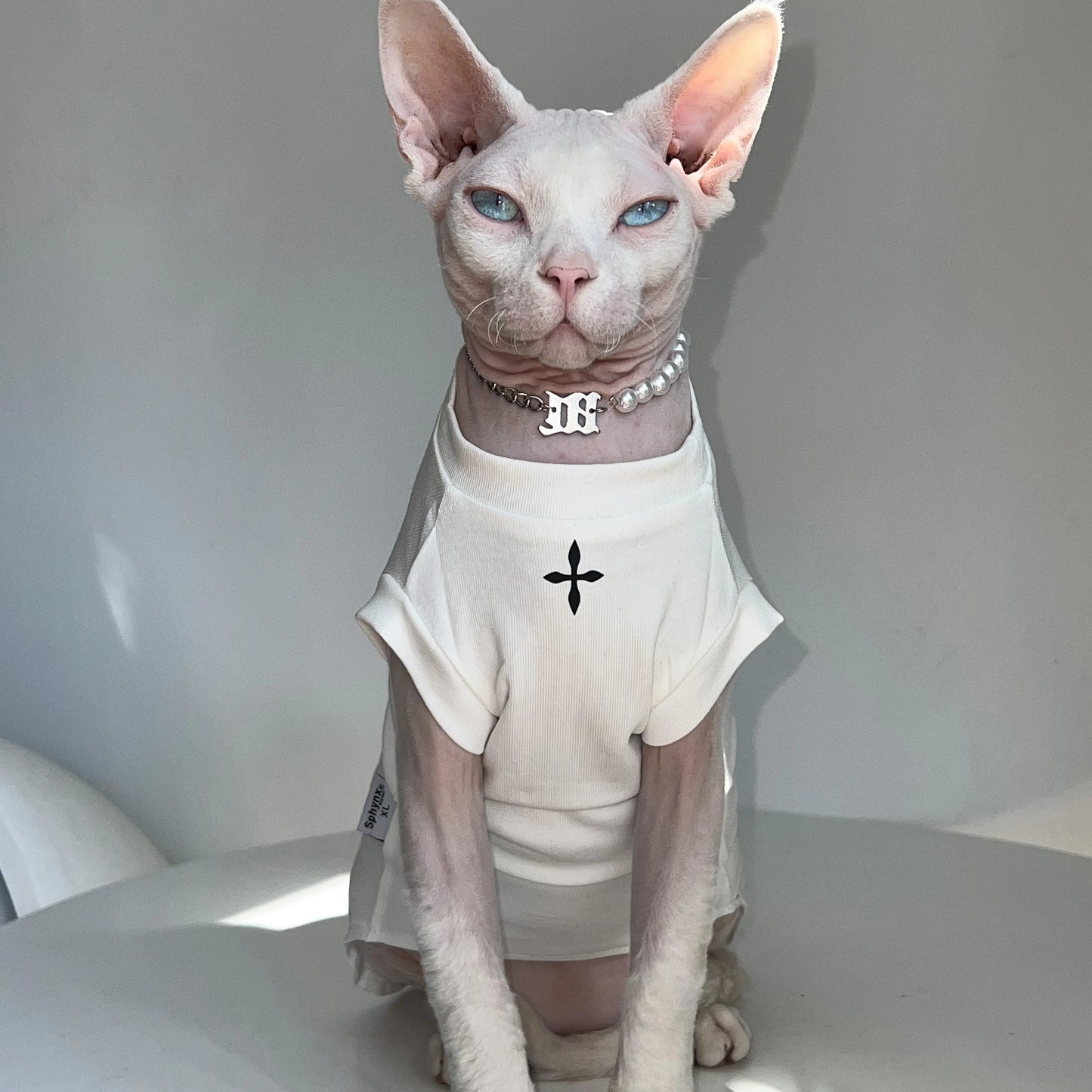 Cross Motif Sphynx Cat T-shirt