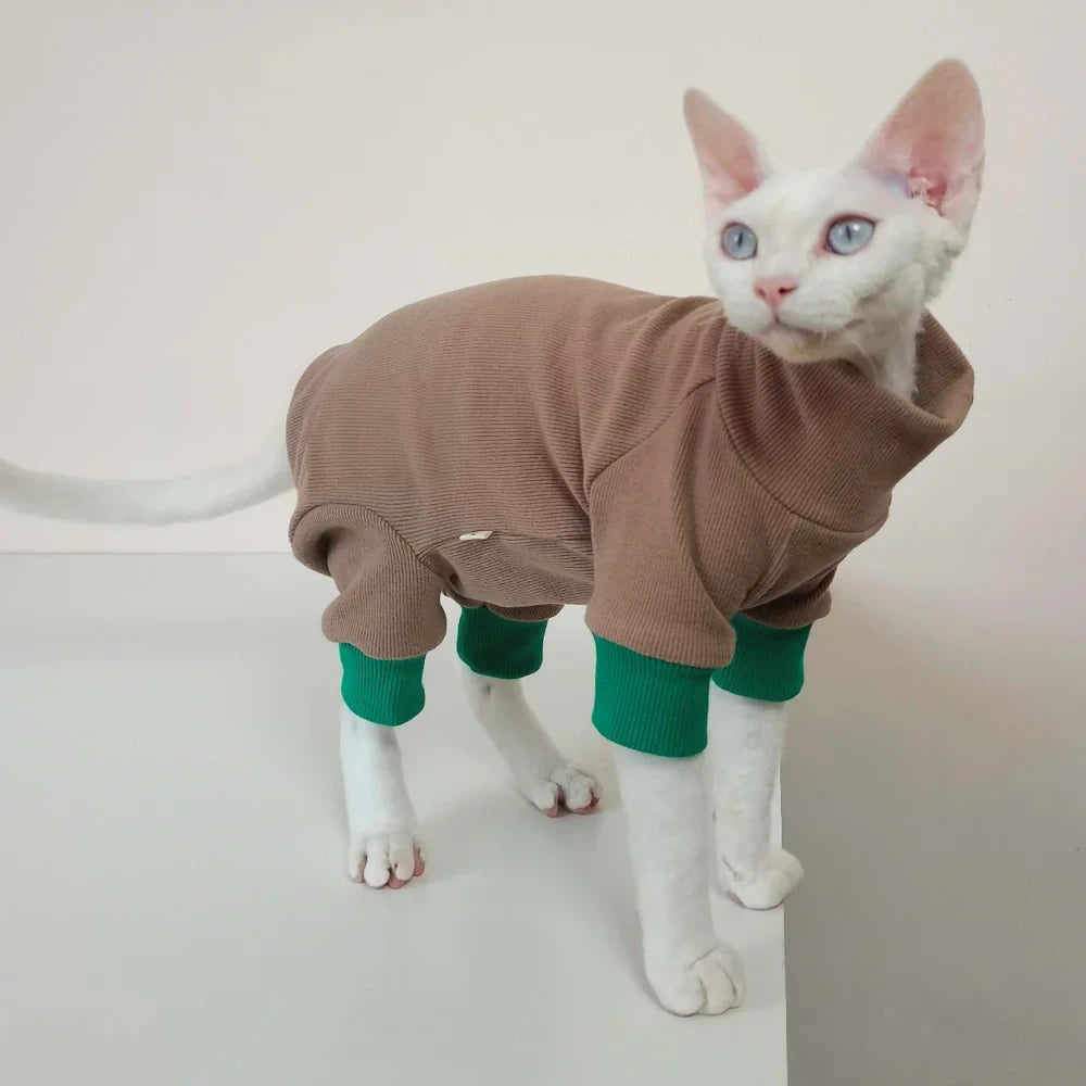 Coffee Sphynx Cat Knit Jumpsuit