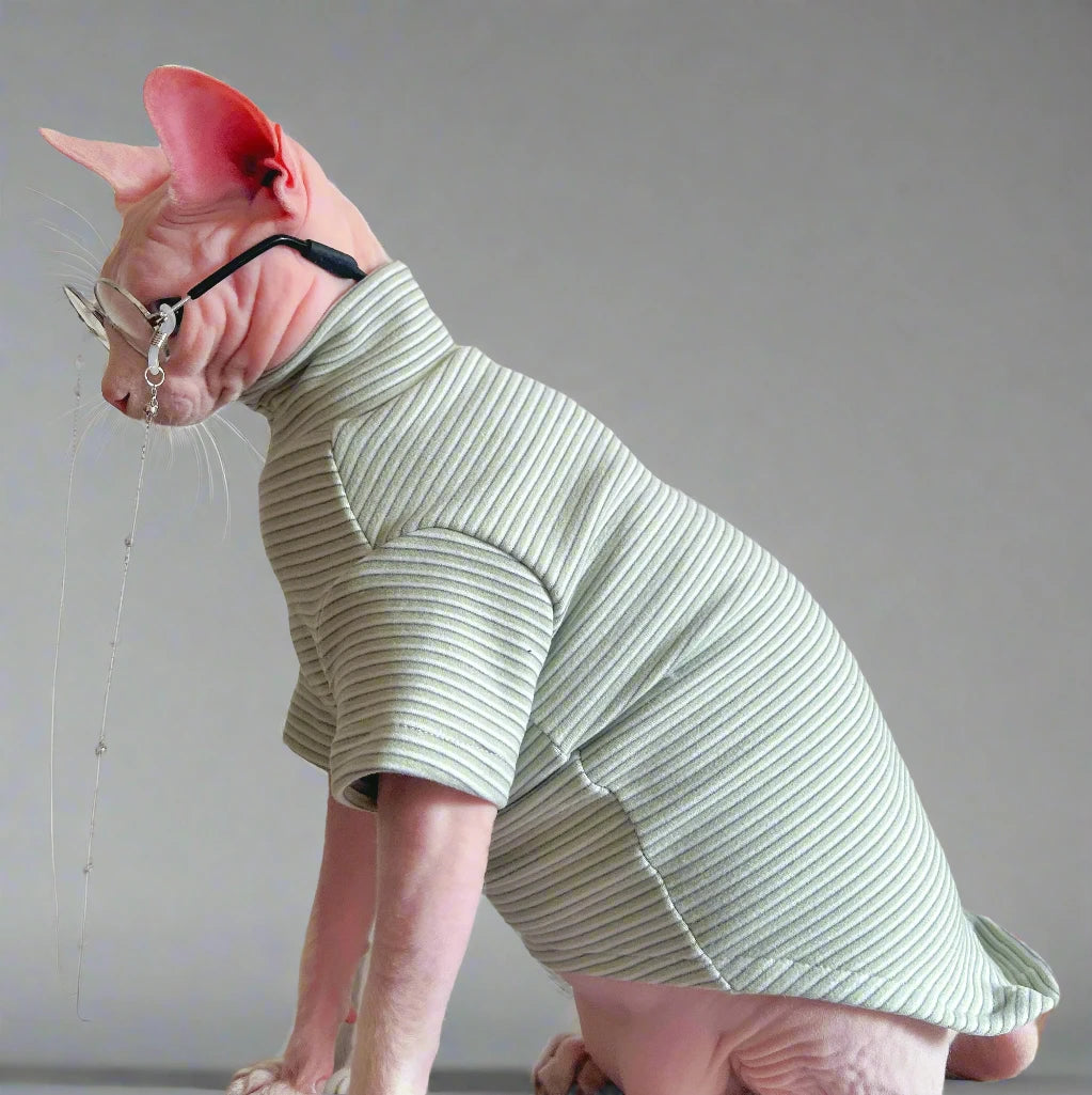 Stretchy Green Stripe Sphynx Cat T-Shirt