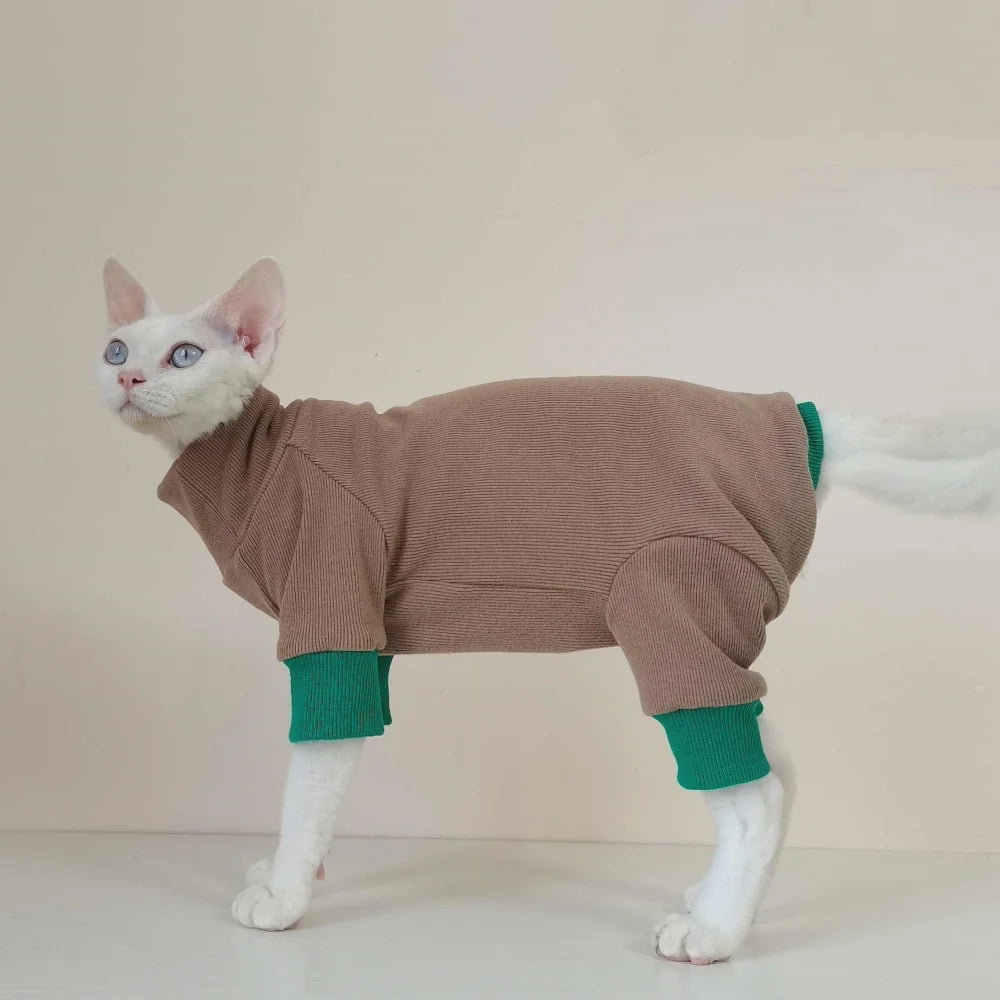 Coffee Sphynx Cat Knit Jumpsuit