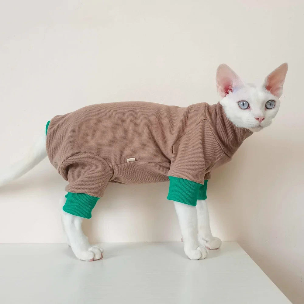 Coffee Sphynx Cat Knit Jumpsuit