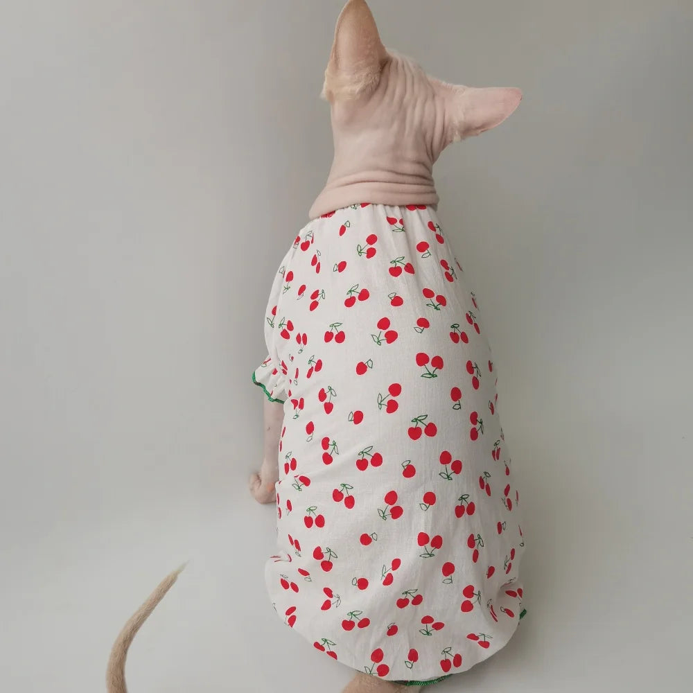 Cherries Cotton Sphynx Cat Dresses