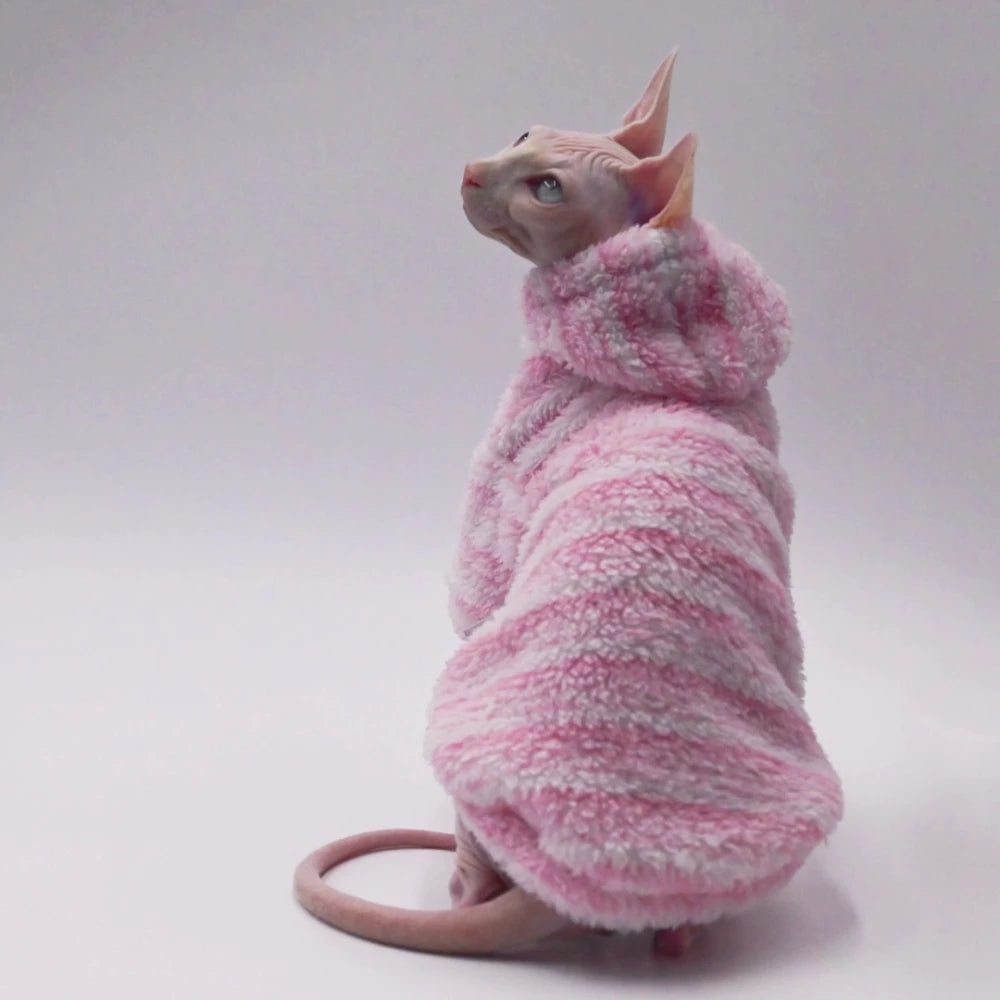 Sphynx Cat Teddy Fleece Hoody - Milkshake Pink