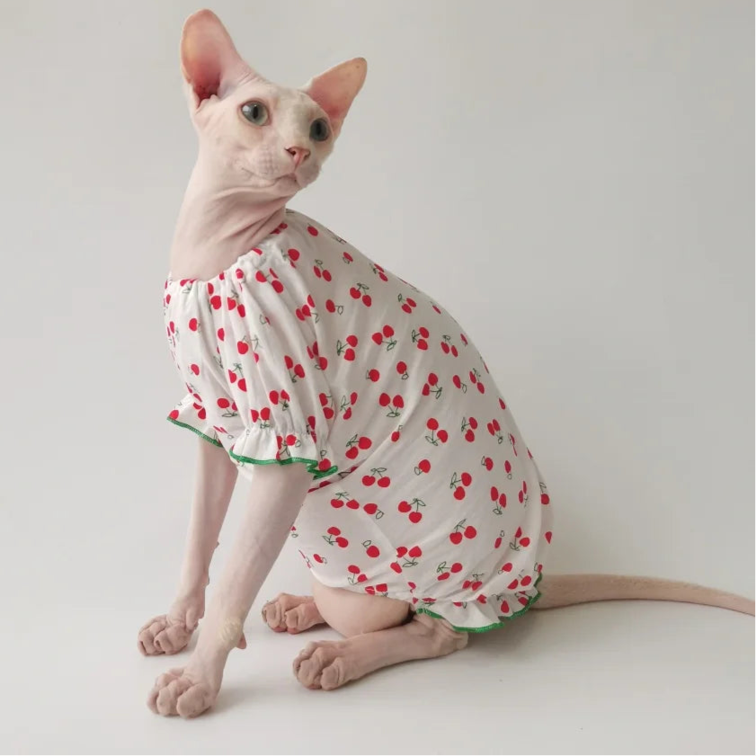 Cherries Cotton Sphynx Cat Dresses