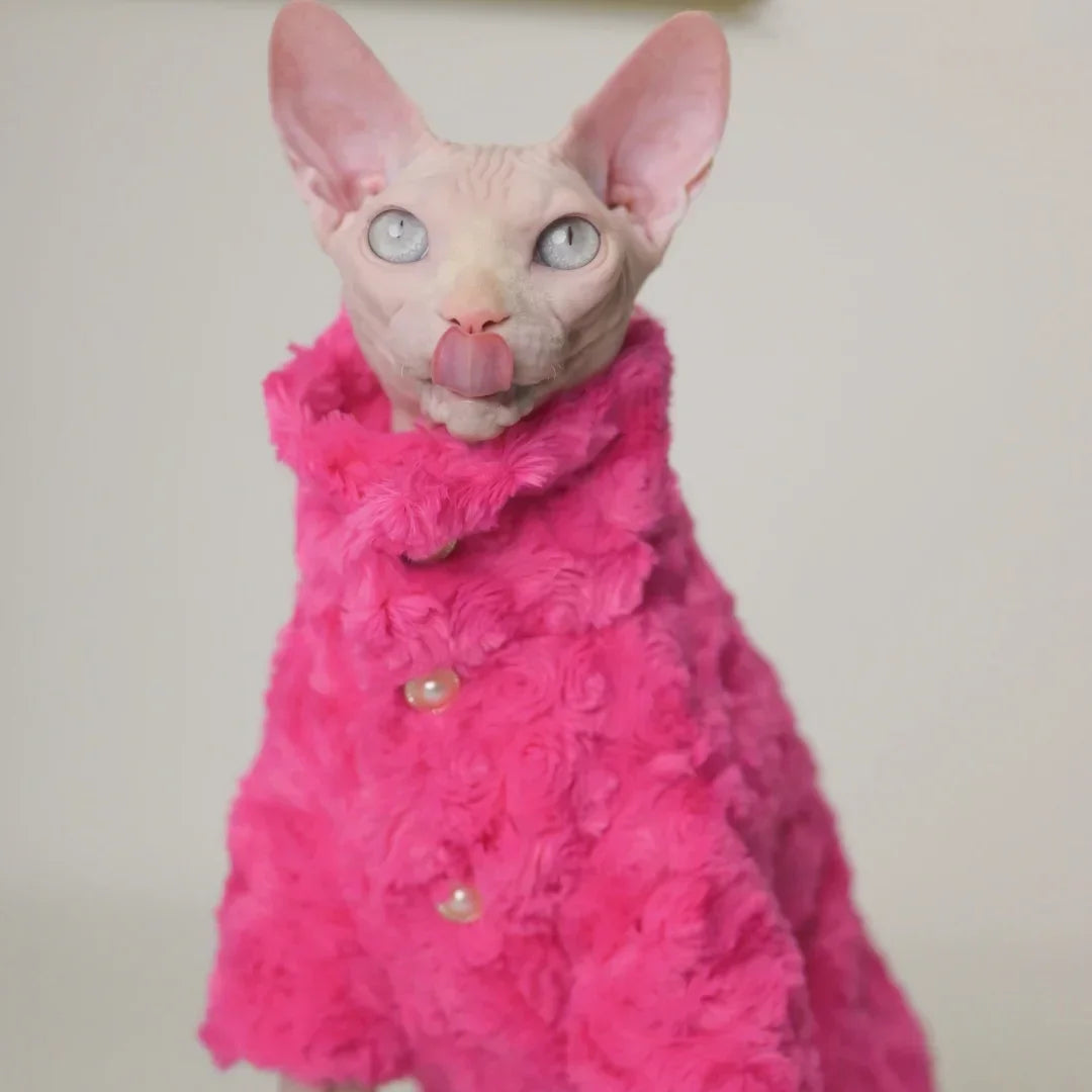 Hot Pink Fluffy Sphynx Cat Fleece Cardigan