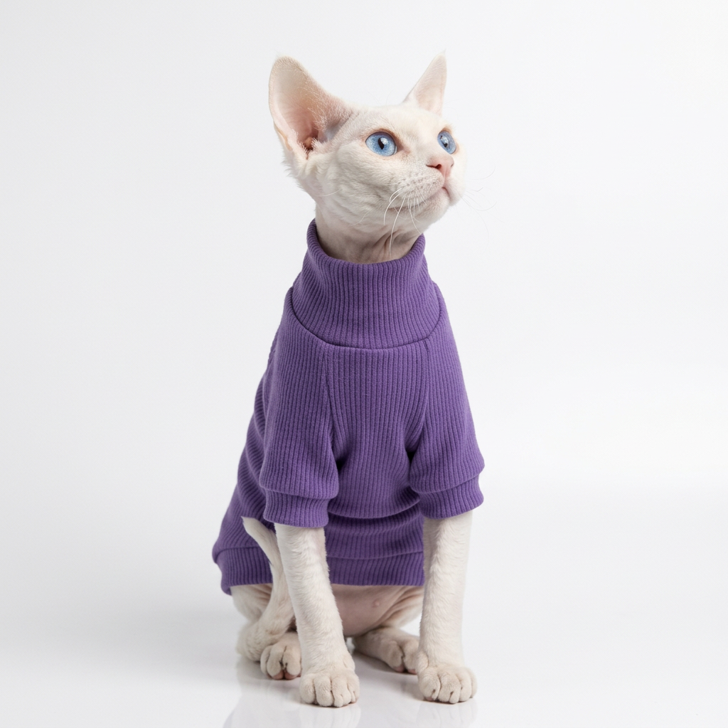 Ribbed Sphynx Cat Top Purple - L