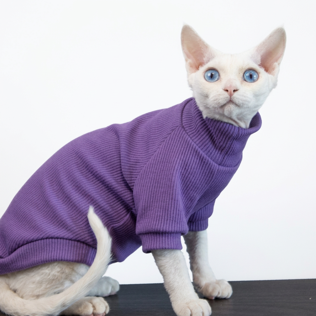 Ribbed Sphynx Cat Top Purple - L