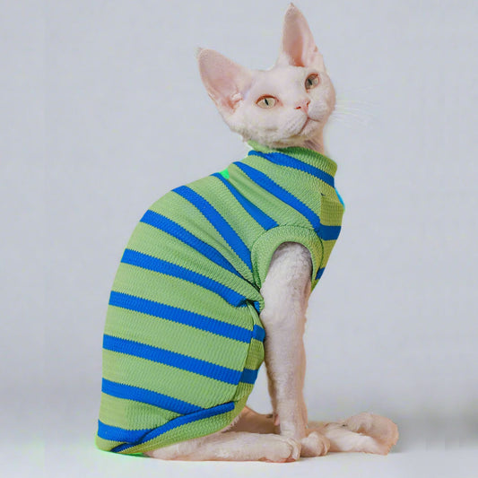 Green & Blue Ribbed Sphynx Cat Vest