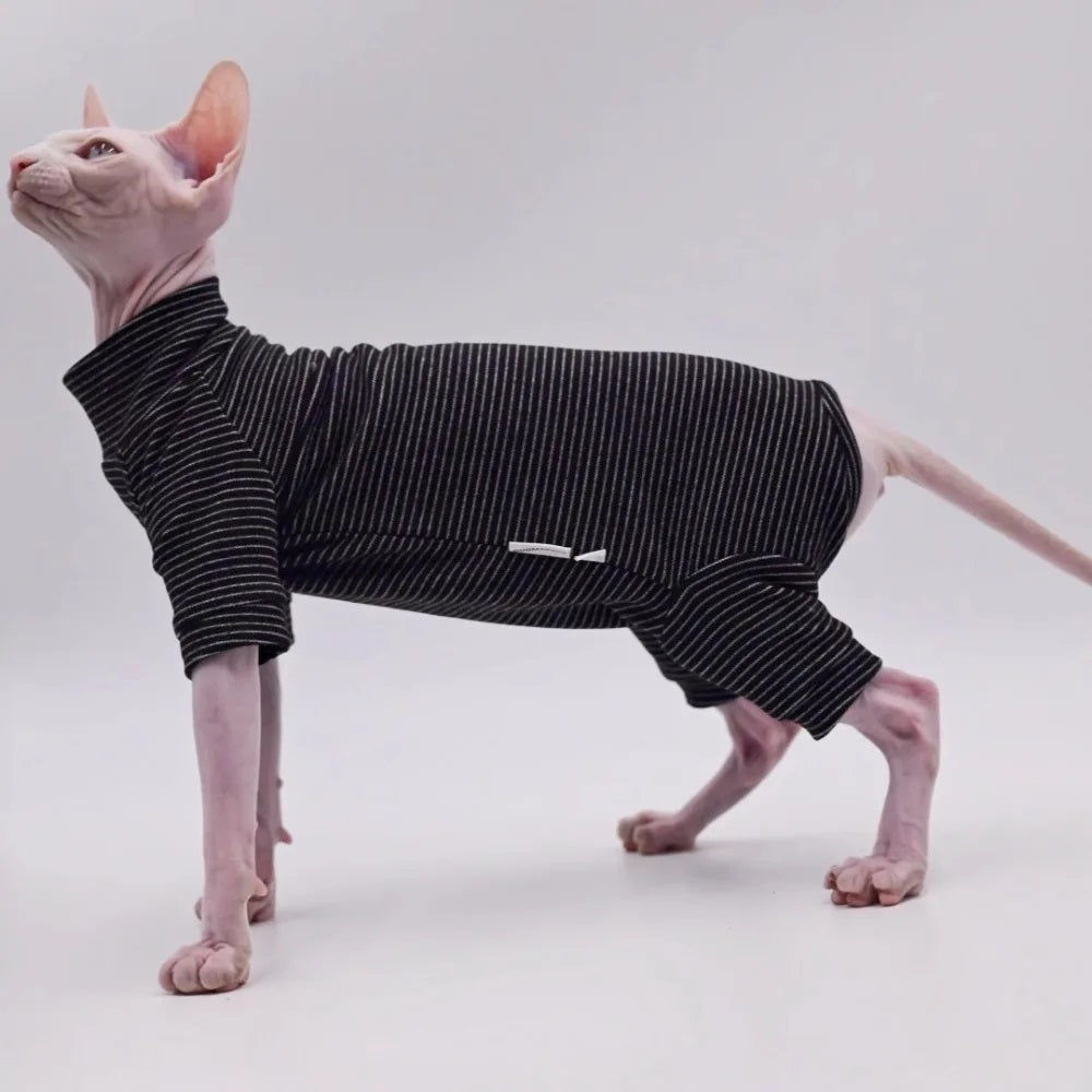 Striped Sphynx Cat 4-Leg Full Body Suit - Black