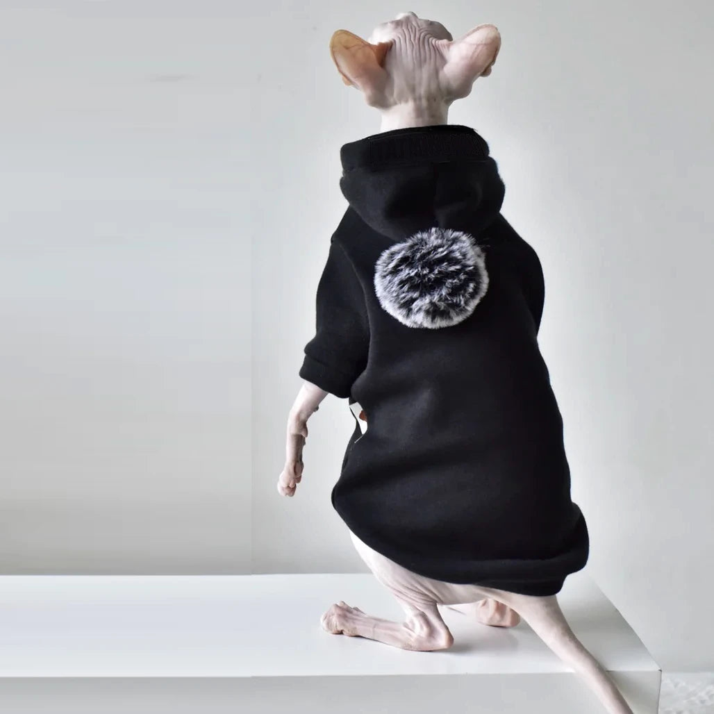 Pom Pom Sphynx Cat Hoody - Black