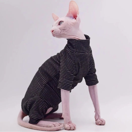 Striped Sphynx Cat 4-Leg Full Body Suit - Black