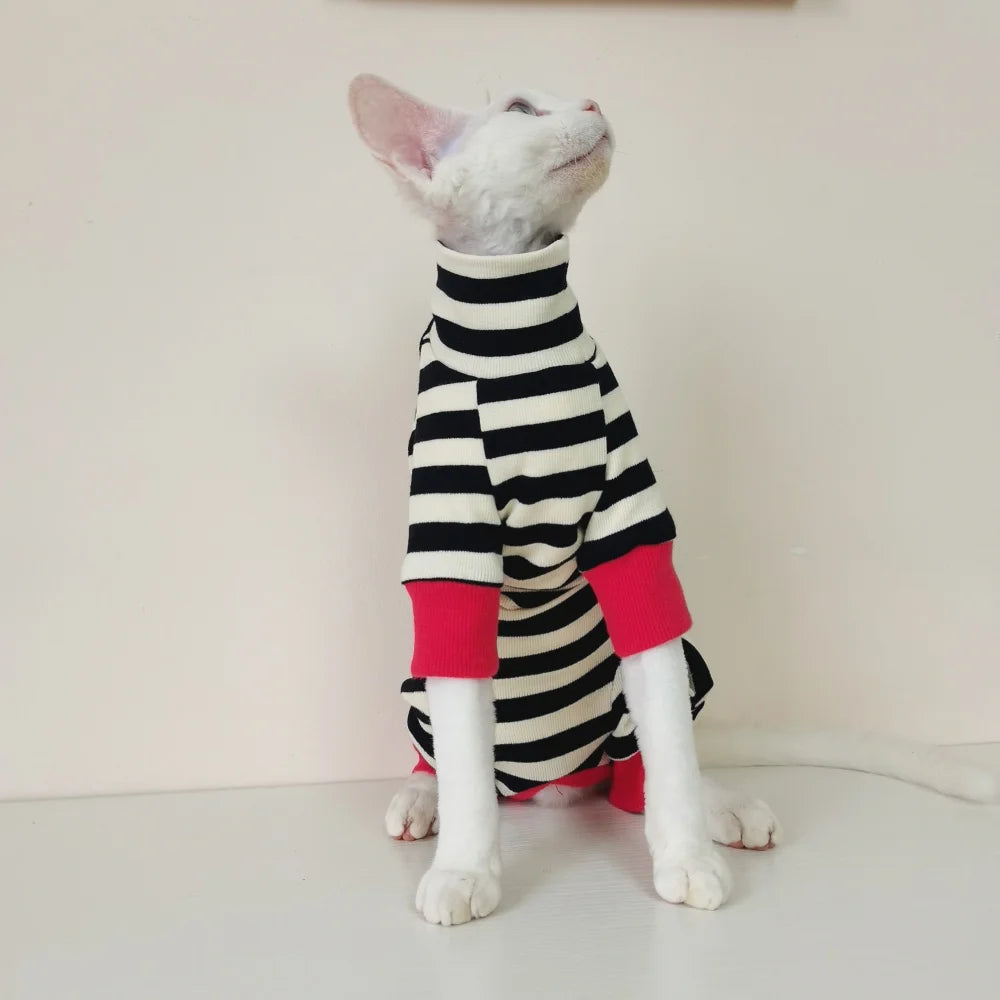 Black White Stripes Sphynx Cat Jumpsuit