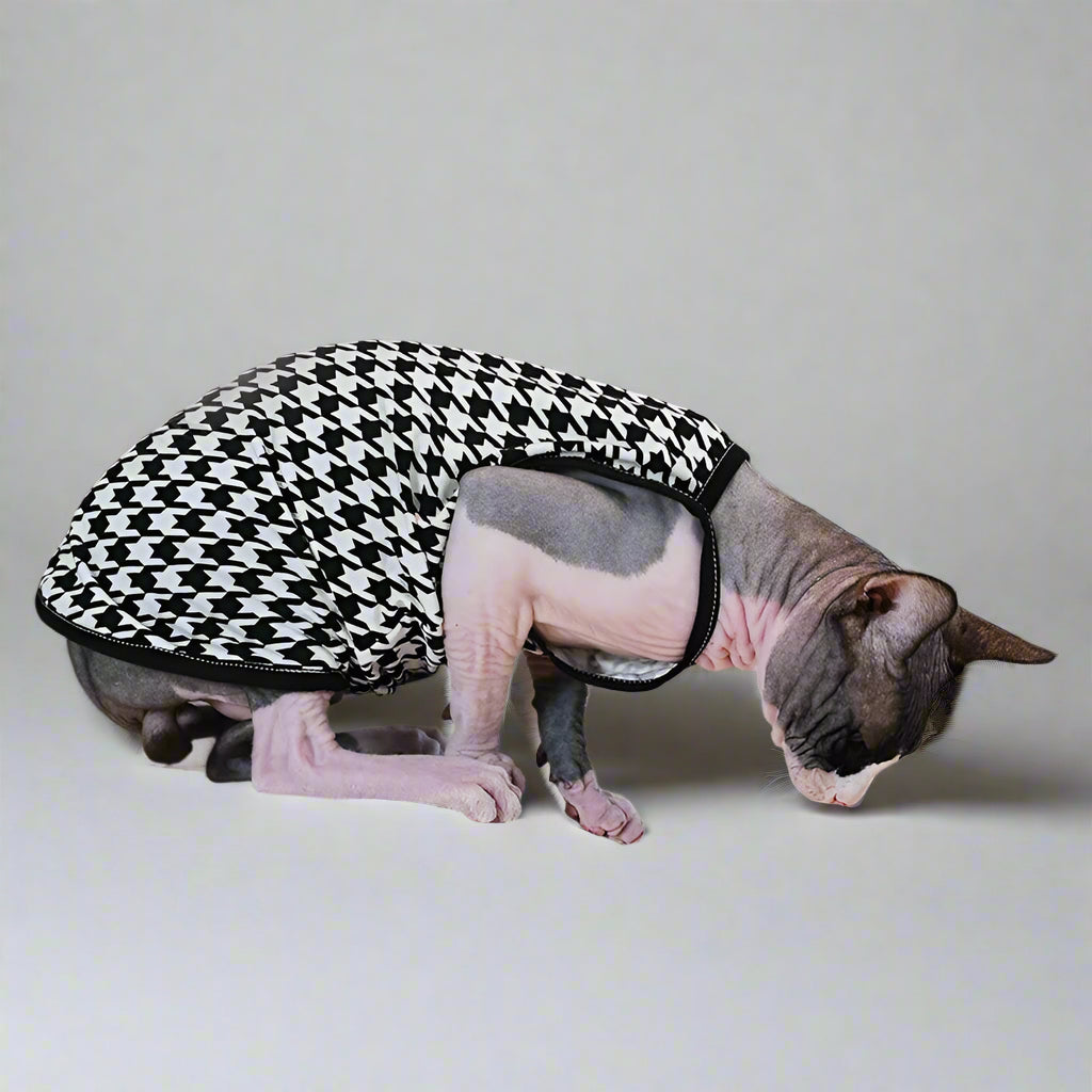 Black & White Dogtooth Sphynx Cat Vest