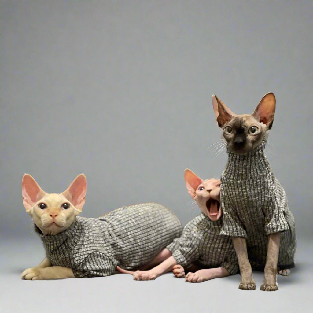 Ribbed Knit Sphynx Cat Sweater - Grey