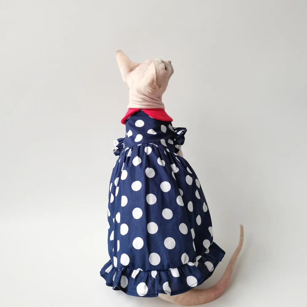 Navy Polka Dot Sphynx Cat Dress
