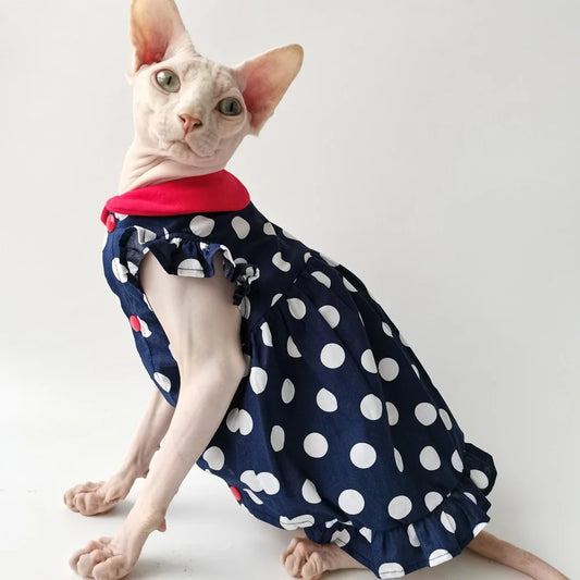 Navy Polka Dot Sphynx Cat Dress
