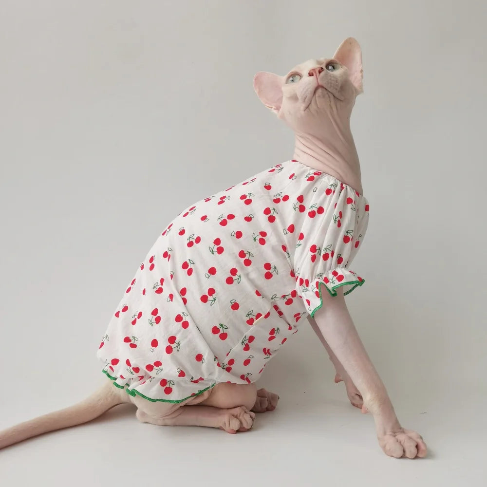 Cherries Cotton Sphynx Cat Dresses