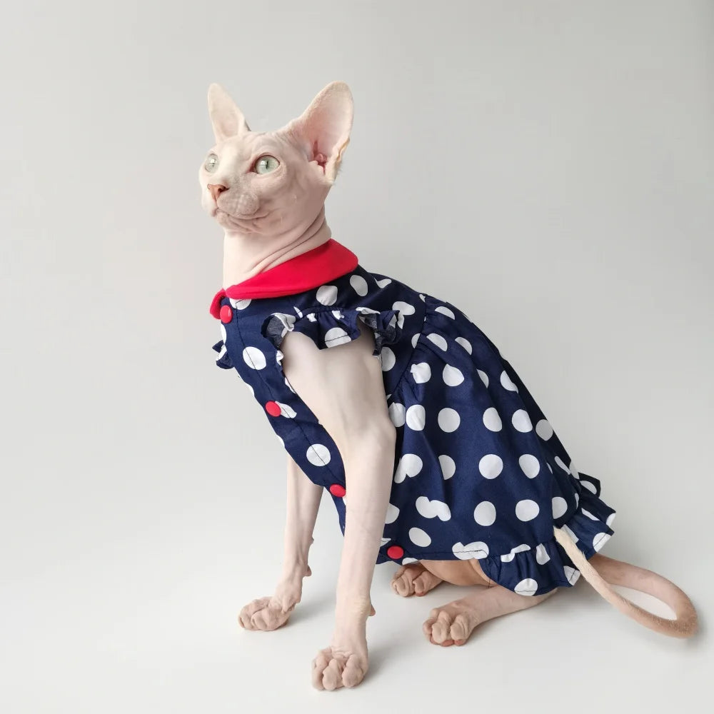 Navy Polka Dot Sphynx Cat Dress