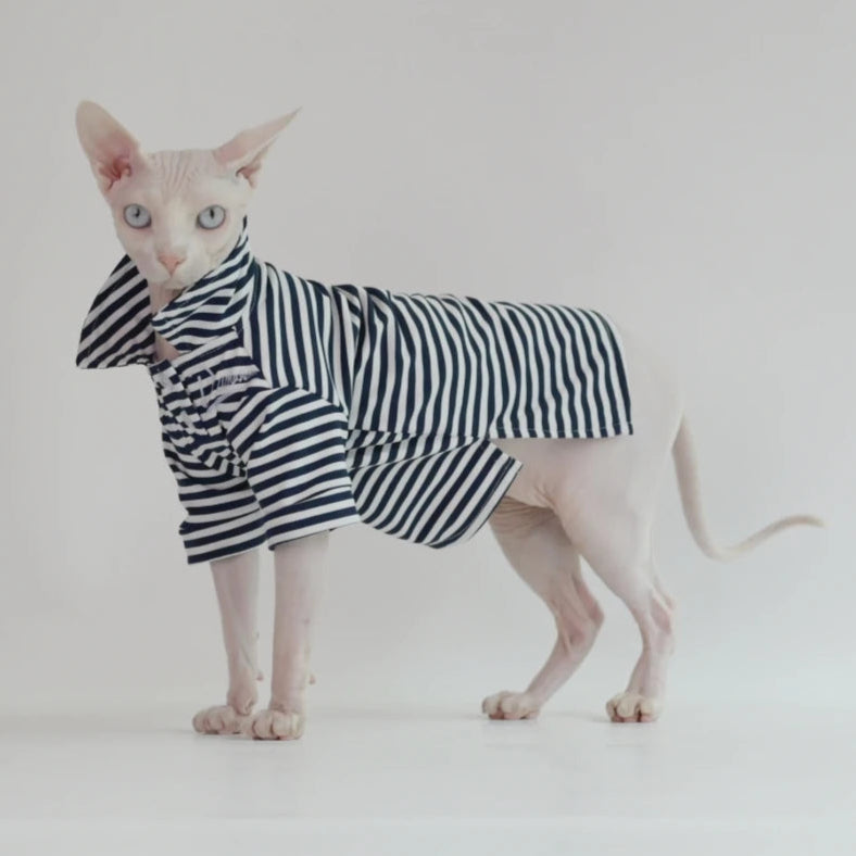 Black & White Stripe Sphynx Cat Polo Shirt