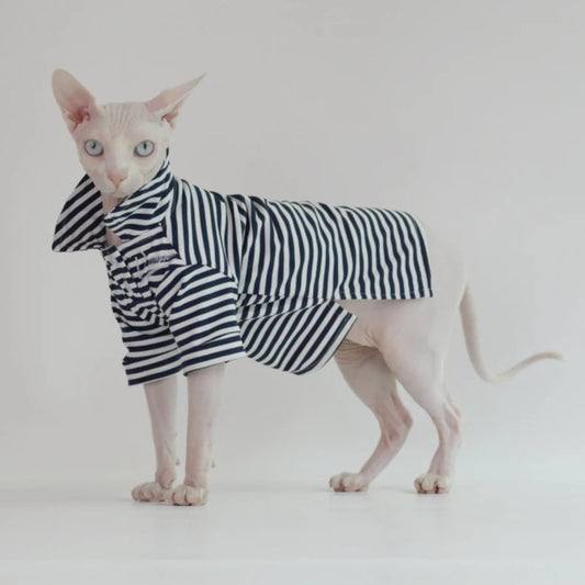 Black & White Stripe Sphynx Cat Polo Shirt