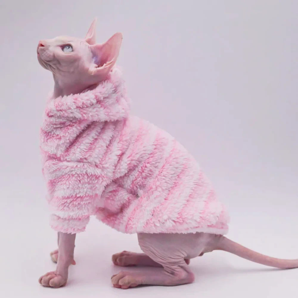 Sphynx Cat Teddy Fleece Hoody - Milkshake Pink