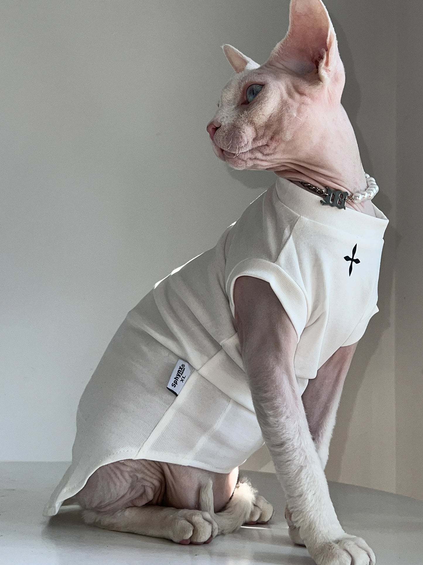 Cross Motif Sphynx Cat T-shirt
