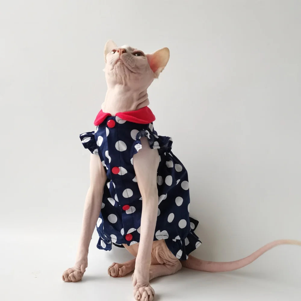 Navy Polka Dot Sphynx Cat Dress