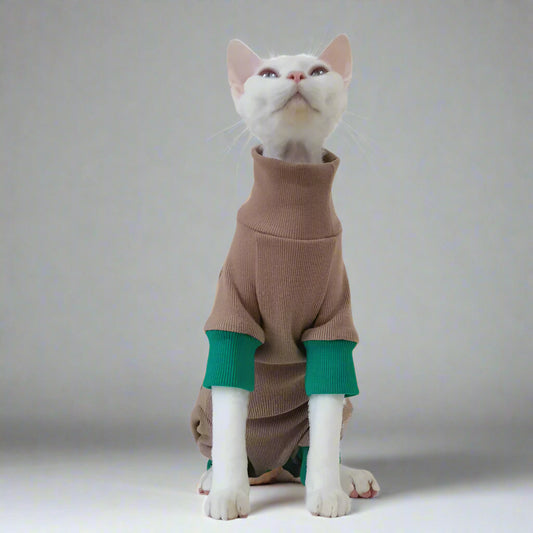 Coffee Sphynx Cat Knit Jumpsuit