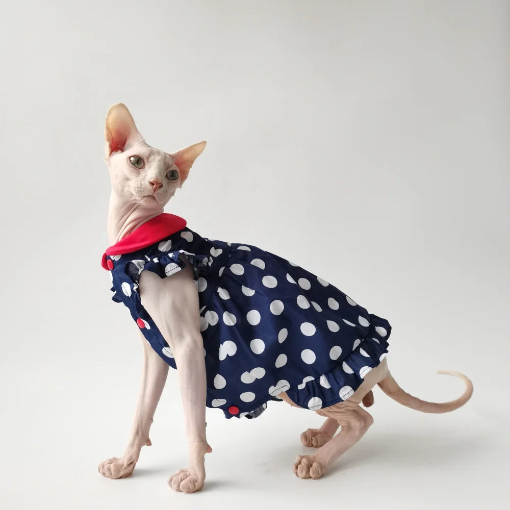 Navy Polka Dot Sphynx Cat Dress