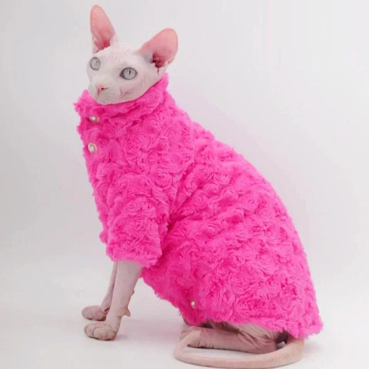 Hot Pink Fluffy Sphynx Cat Fleece Cardigan