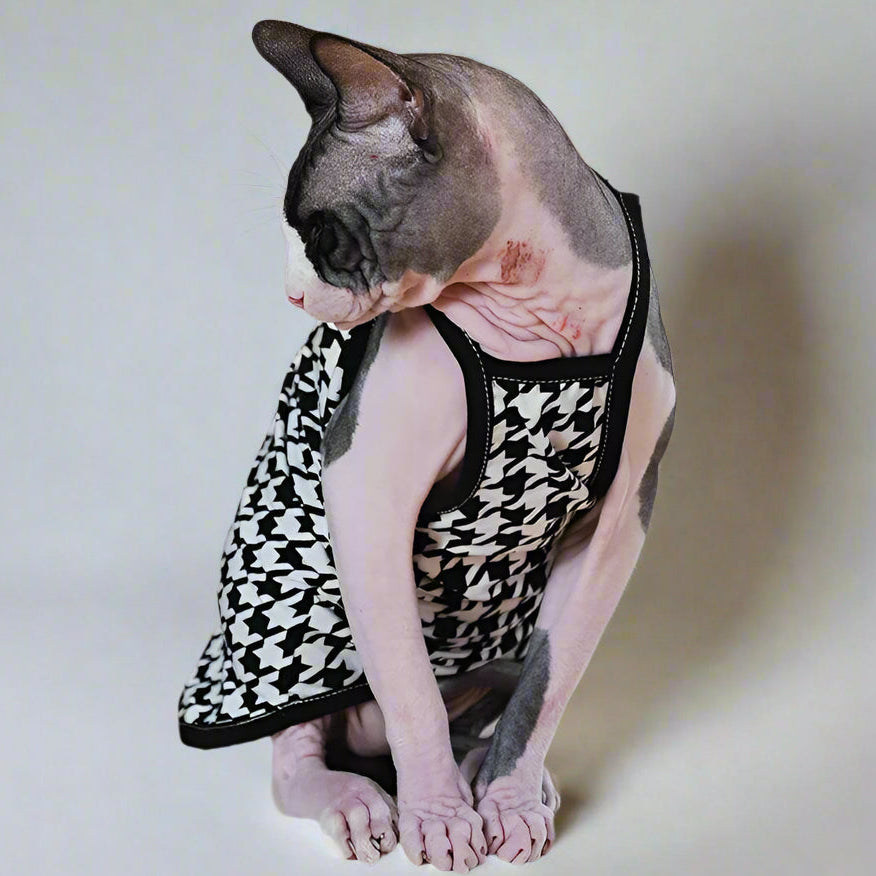 Black & White Dogtooth Sphynx Cat Vest