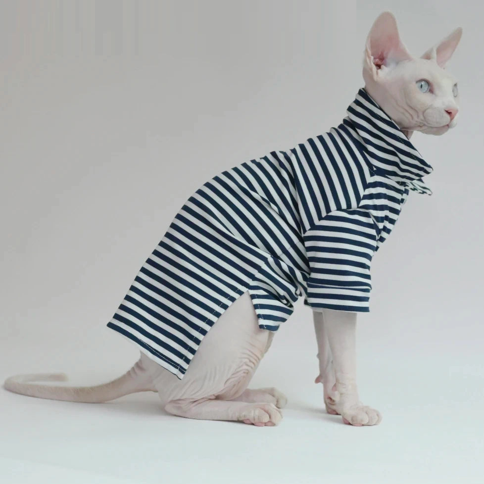 Black & White Stripe Sphynx Cat Polo Shirt