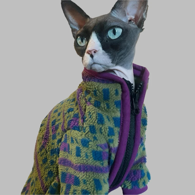 Emperor Sphynx Cat Zip-up Fleece Cardigan
