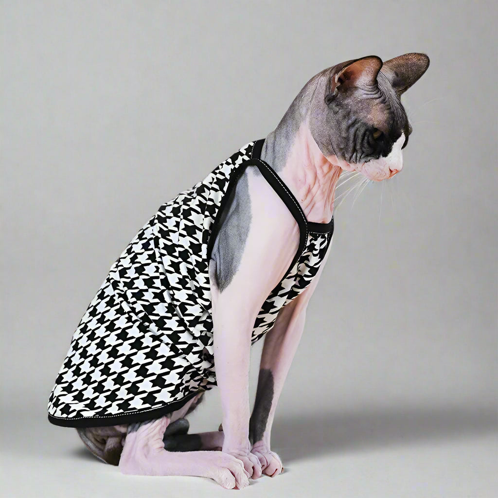 Black & White Dogtooth Sphynx Cat Vest