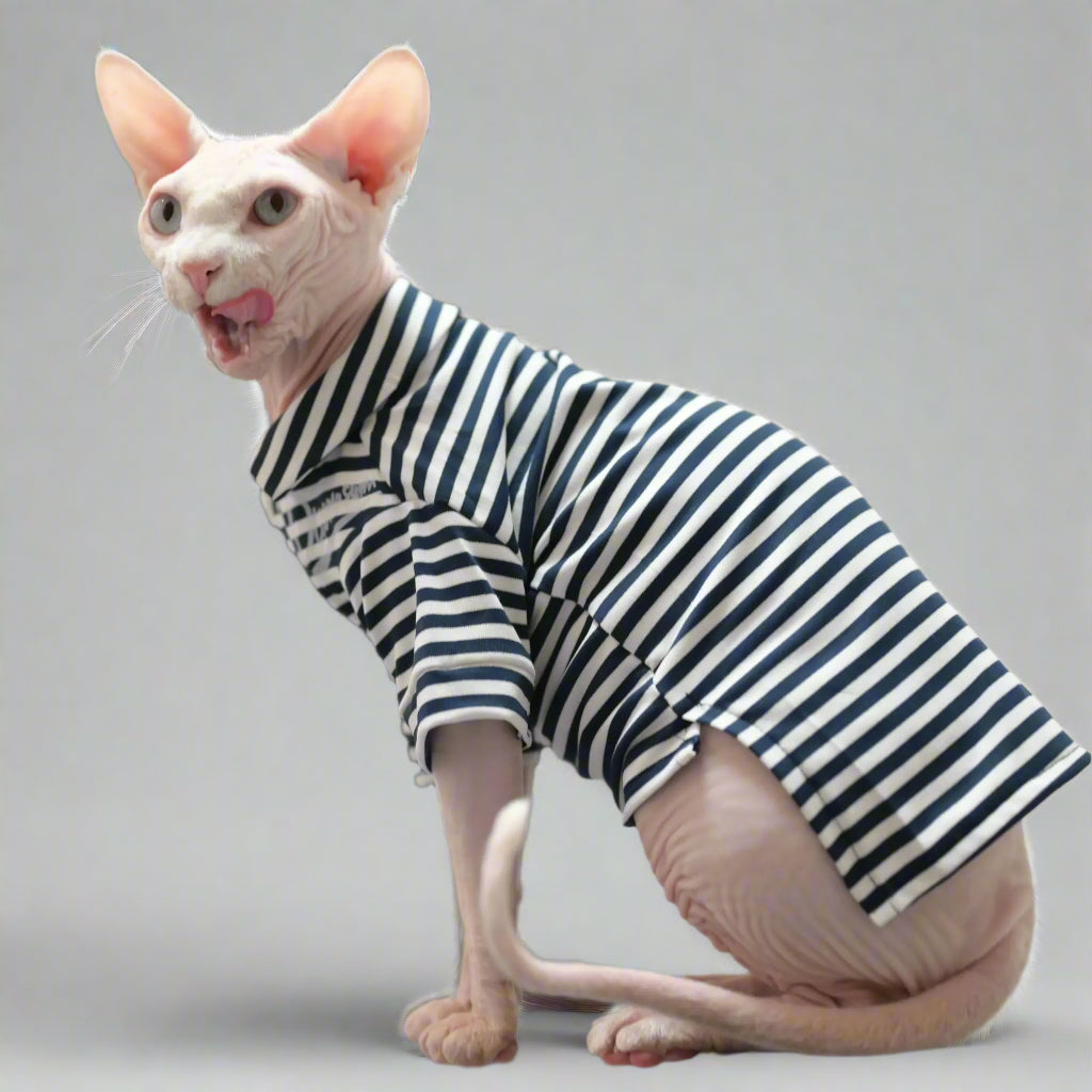 Black & White Stripe Sphynx Cat Polo Shirt