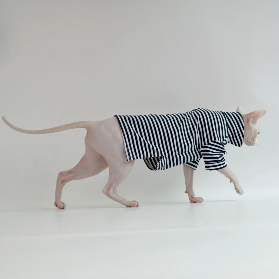 Black & White Stripe Sphynx Cat Polo Shirt