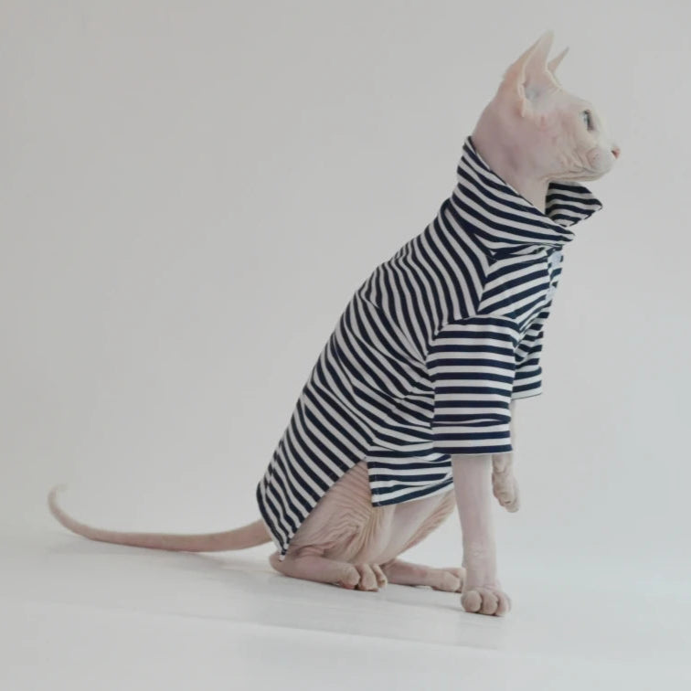 Black & White Stripe Sphynx Cat Polo Shirt