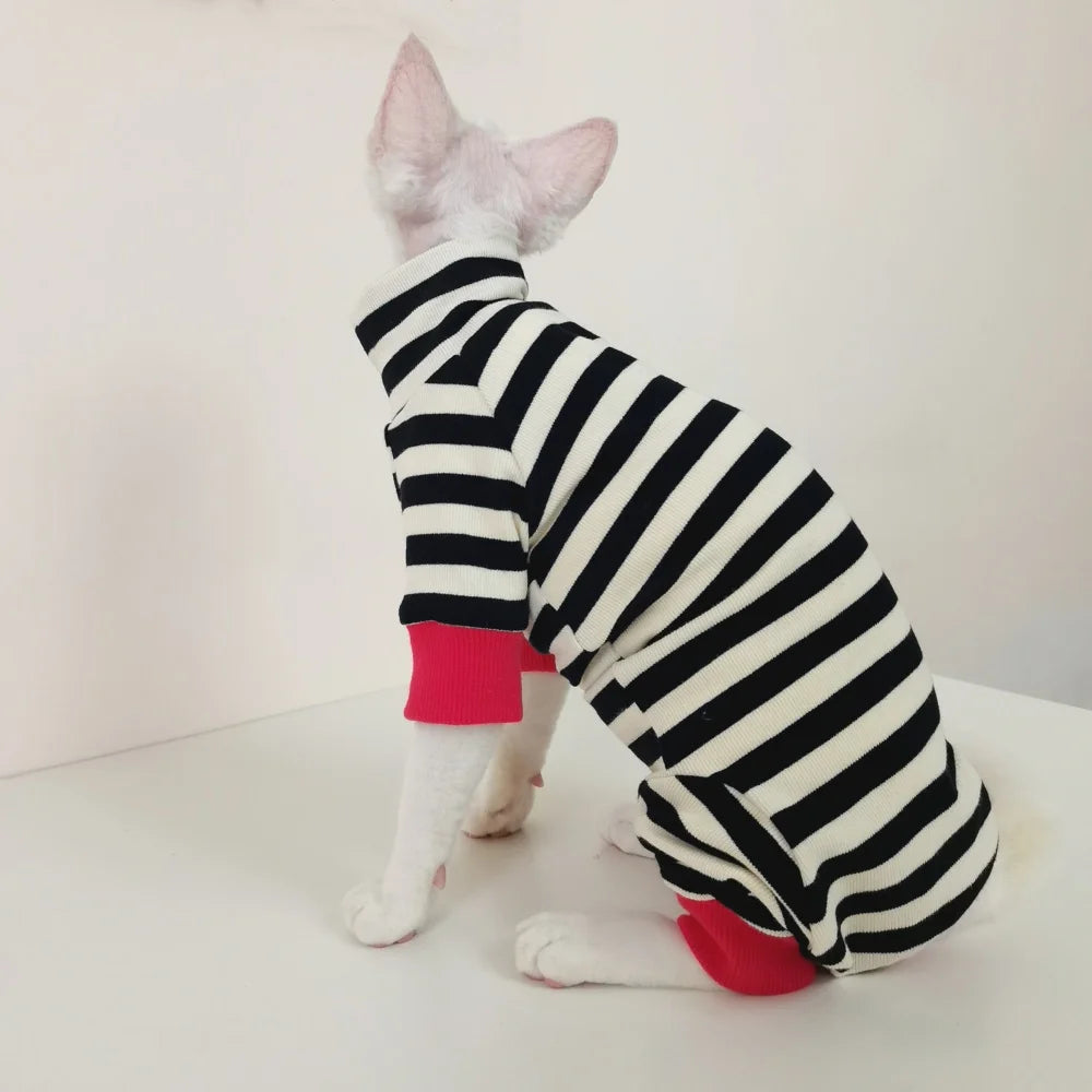 Black White Stripes Sphynx Cat Jumpsuit