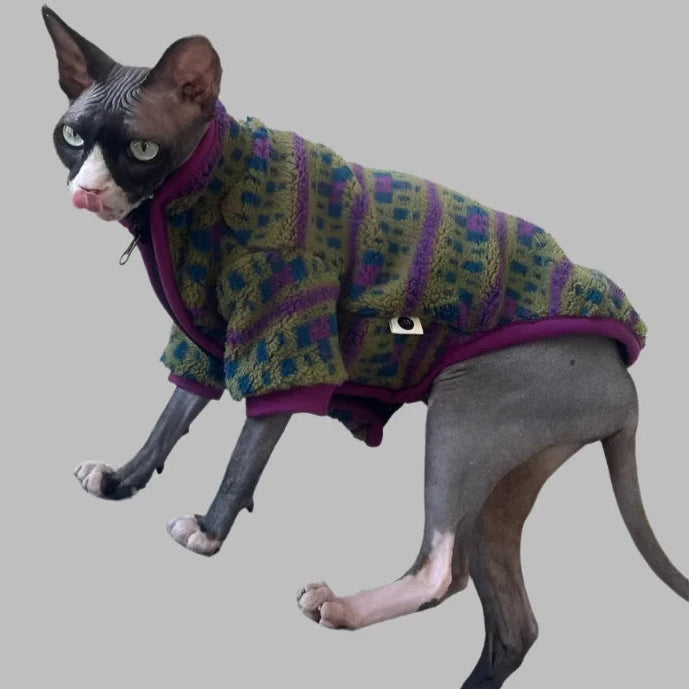 Emperor Sphynx Cat Zip-up Fleece Cardigan