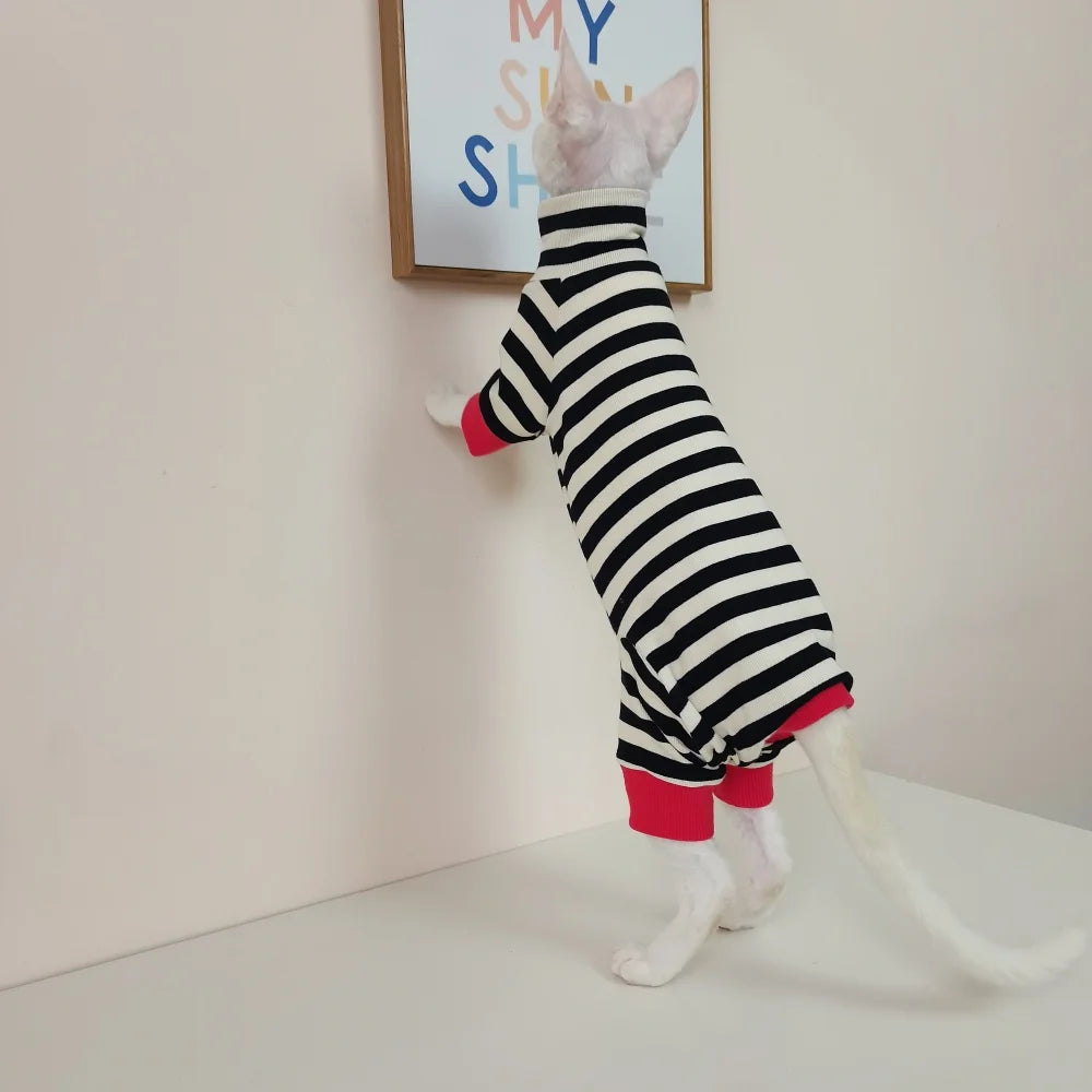 Black White Stripes Sphynx Cat Jumpsuit