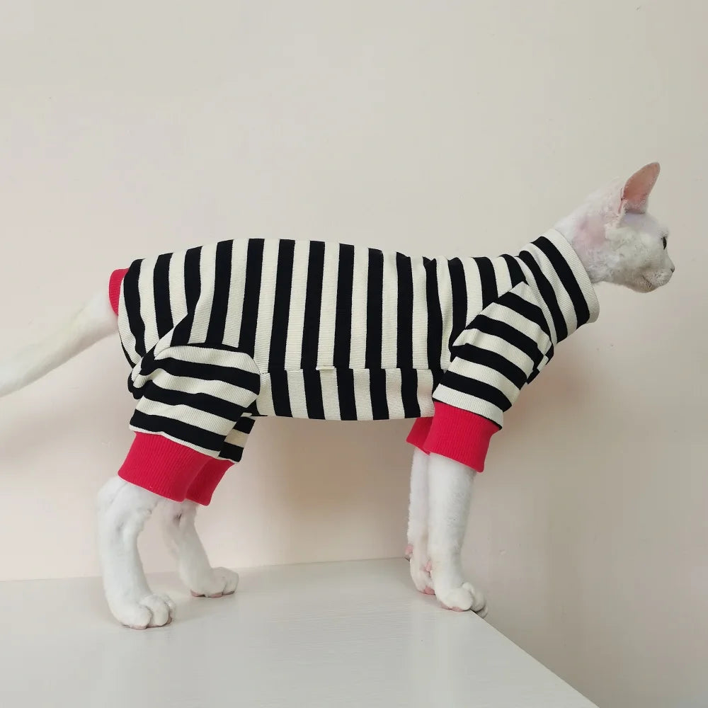Black White Stripes Sphynx Cat Jumpsuit