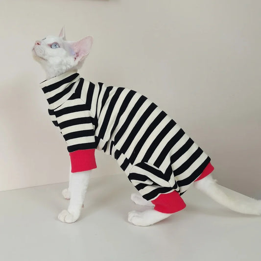 Black White Stripes Sphynx Cat Jumpsuit