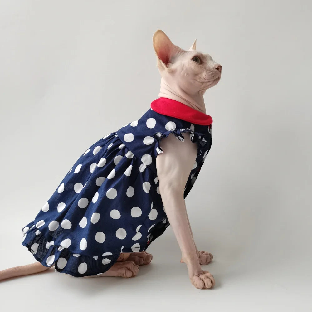Navy Polka Dot Sphynx Cat Dress