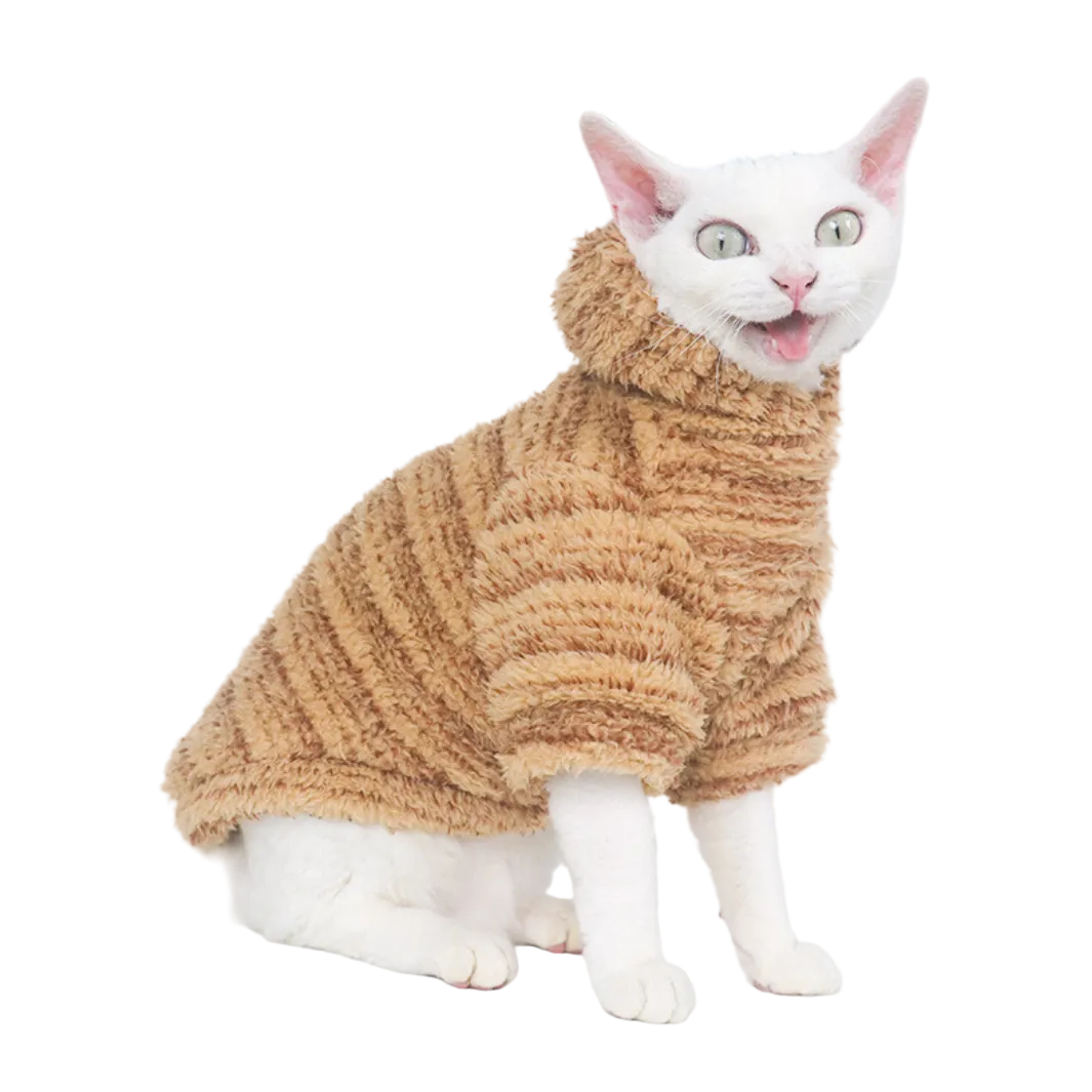 Brown Stripe Sphynx Cat Fleece Hoody XL