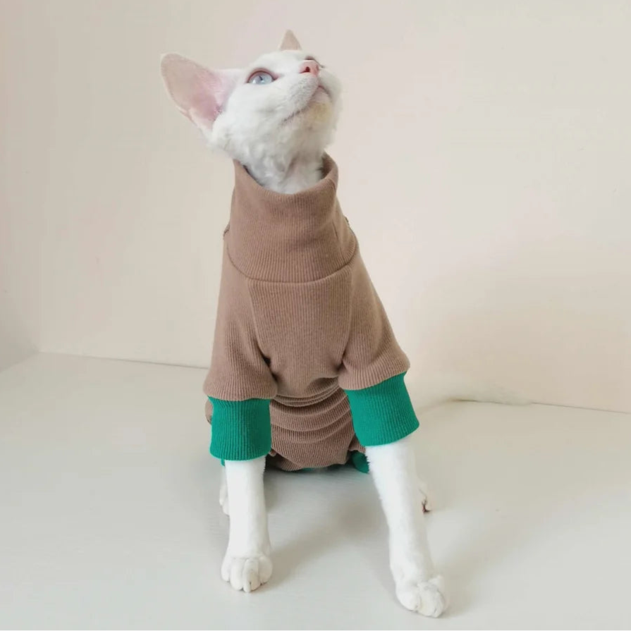 Coffee Sphynx Cat Knit Jumpsuit