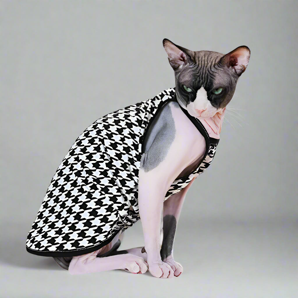 Black & White Dogtooth Sphynx Cat Vest